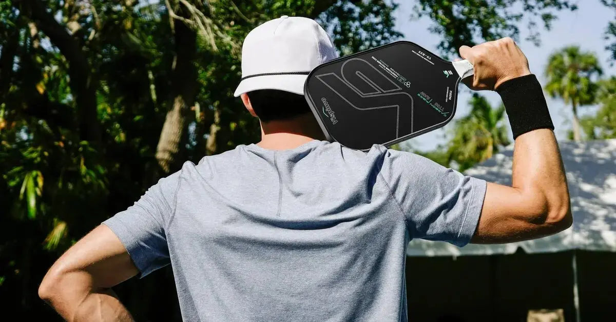 A-man-shoulders-a-Pickleball-racket-Toray-T700-carbon-fiber