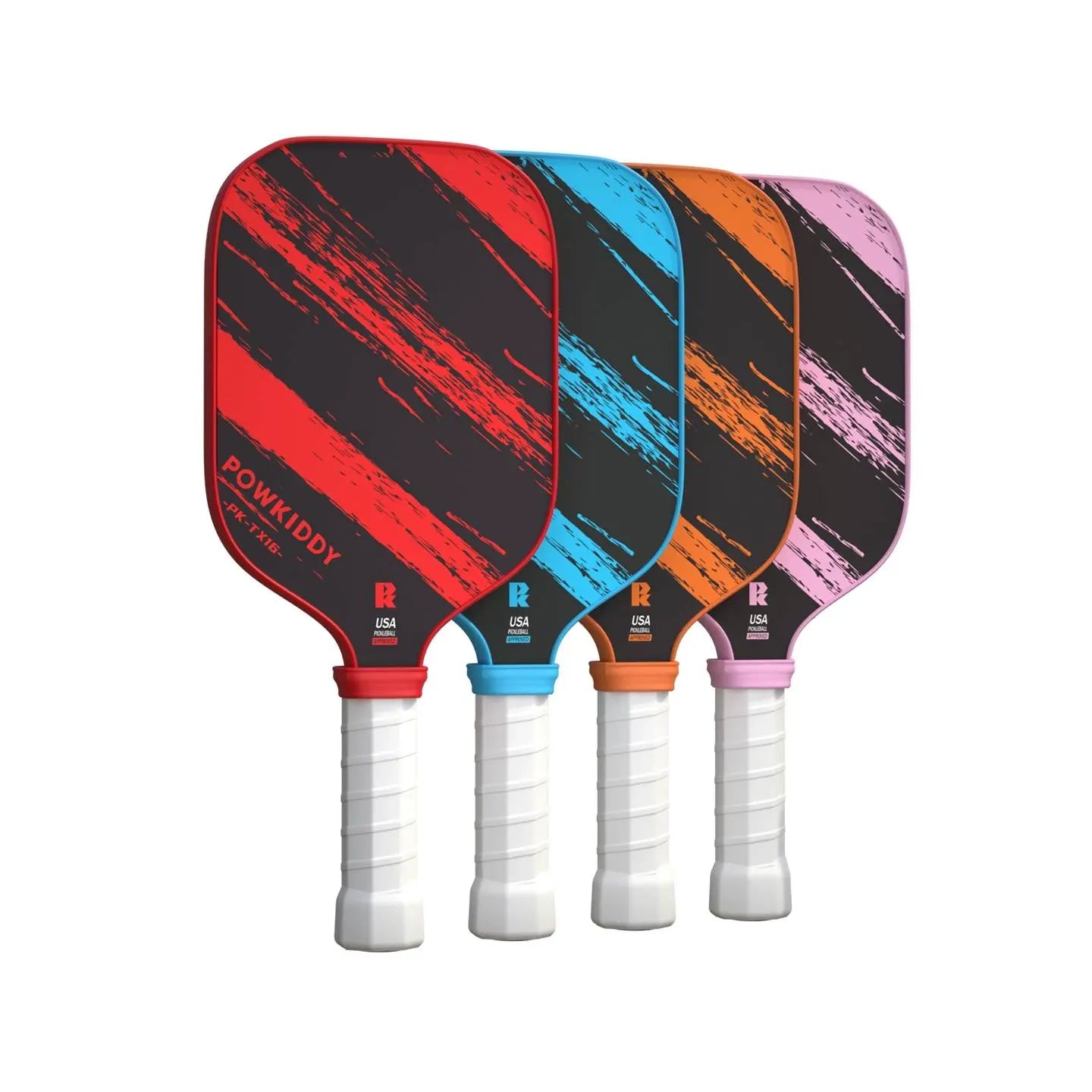 Four-T700-pickleball-rackets-in-red-blue-orange-and-pink