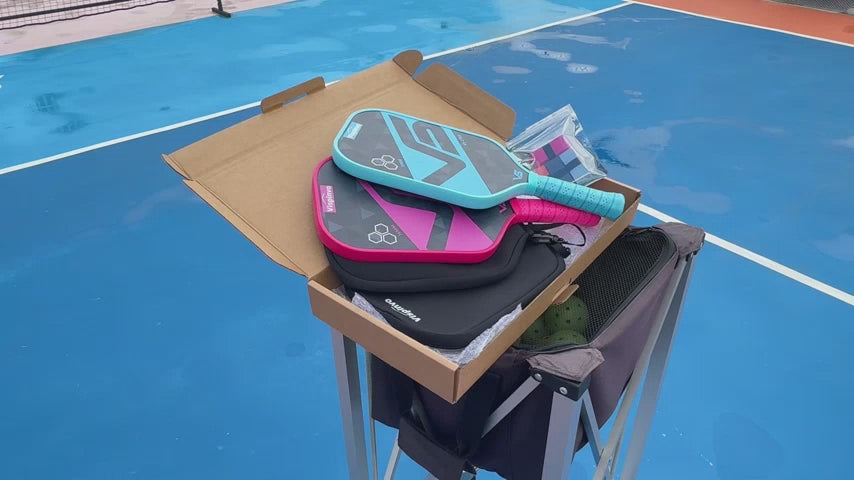 Video showcase of couple-style fiberglass pickleball sets.